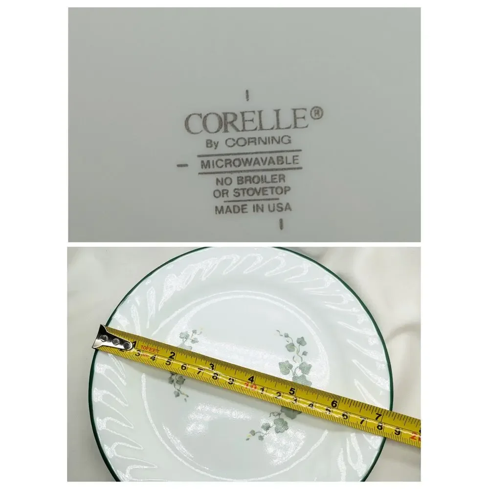 Set of 4 Corelle Callaway Ivy Dessert Salad Dessert Plates Swirl Green Rim 7